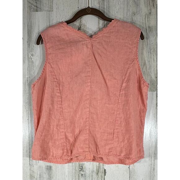 J Jill Sleeveless Top Vest Size Large Peach Coral Button Up Pintuck Pleat Linen - Picture 2 of 8